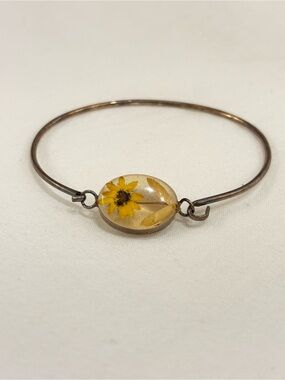 Sterling Daisy Accent Bangle Bracelet - Yellow